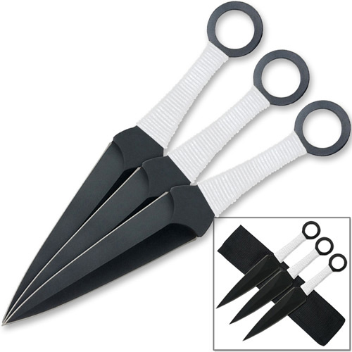 9in Ninja Set of 3 White Throwing Knives