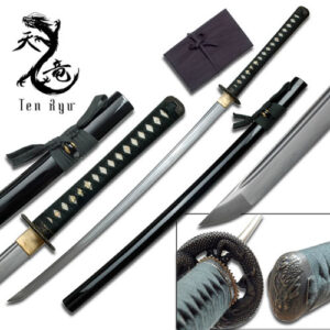 Ten Ryu - Sharp Damascus Steel Katana Sword (Green Handle)