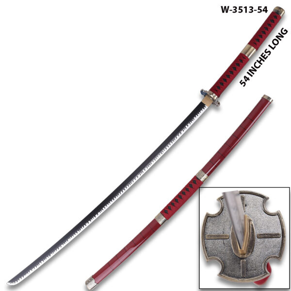 54" One Piece Anime Surgeon of Death Doctor Trafalgar Law Red Wood Sword  w/Plastic Scabbard