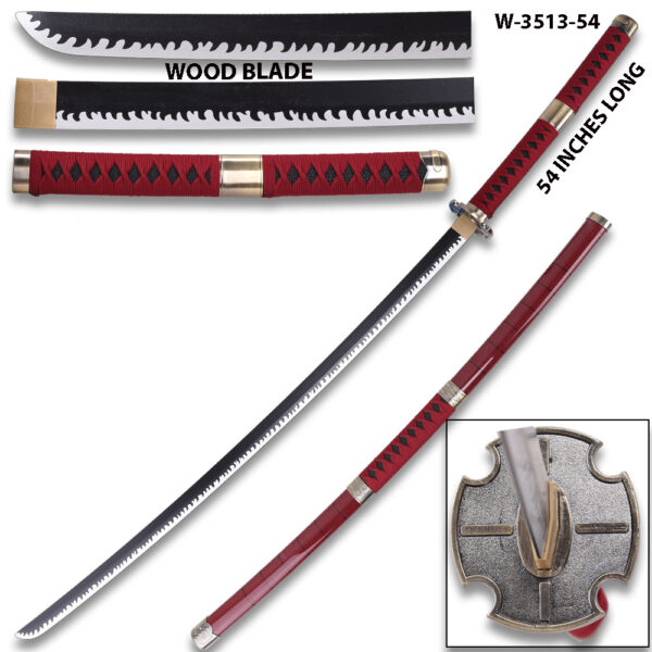 54" One Piece Anime Surgeon of Death Doctor Trafalgar Law Red Wood Sword  w/Plastic Scabbard