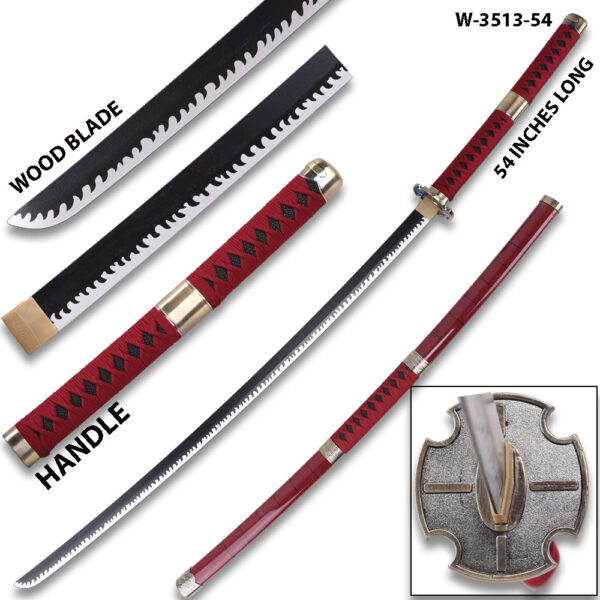 54" One Piece Anime Surgeon of Death Doctor Trafalgar Law Red Wood Sword  w/Plastic Scabbard