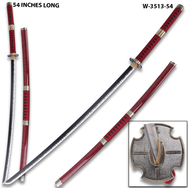 54" One Piece Anime Surgeon of Death Doctor Trafalgar Law Red Wood Sword  w/Plastic Scabbard