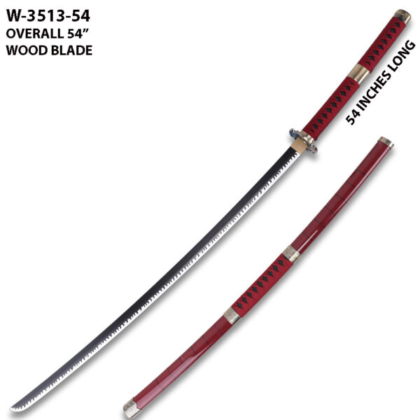 54" One Piece Anime Surgeon of Death Doctor Trafalgar Law Red Wood Sword  w/Plastic Scabbard
