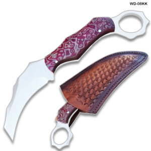 Karambit 9" Full Tang Knife D2 Steel Micarta Blue & Tan Wood Handle