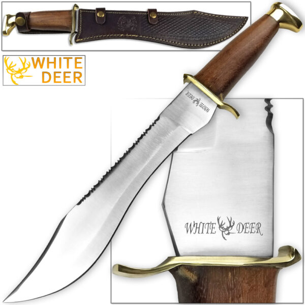 WHITE DEER MAGNUM Dave Dundee Bowie Knife Jungle Sawback Seratted Spine w Wood Handle