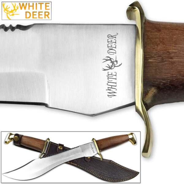 WHITE DEER MAGNUM Dave Dundee Bowie Knife Jungle Sawback Seratted Spine w Wood Handle