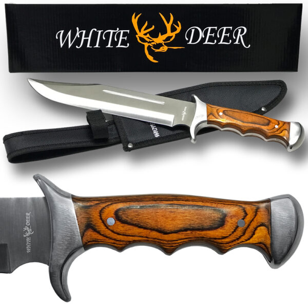 White Deer Full Tang Bowie Knife 15in w/ Sheath & Hardwood Handle
