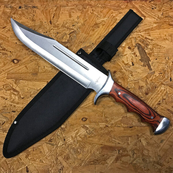 White Deer Full Tang Bowie Knife 15in w/ Sheath & Hardwood Handle