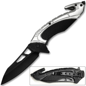 White Deer Tactical Knife With Glass Breaker silver and Black
