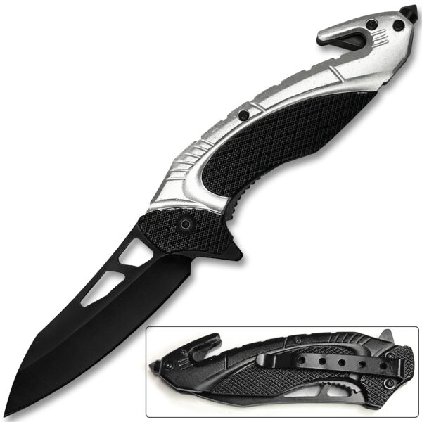 White Deer Tactical Knife With Glass Breaker silver and Black