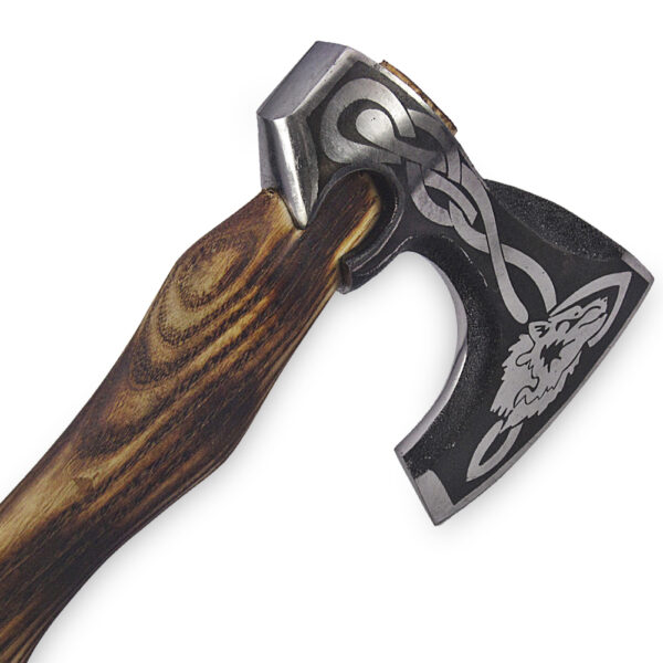Hand forged Scandinavian Wolf Head axe Wood Handle Hatchet