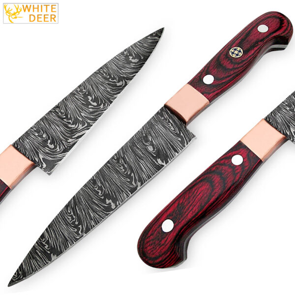 White Deer Pakkawood Paring Knife Pro Chef Cutlery Damascus Steel 1095 HC