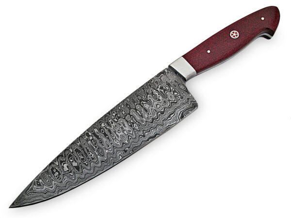 White Deer Damascus Steel Santoku Japanese Chef Knife Red Micarta Handle