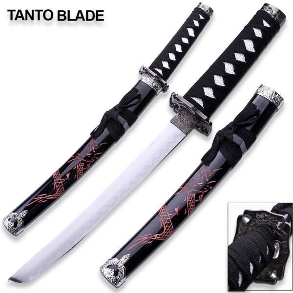 Edge Tanto Blade Red Dragan Engraved Scabbard Sword
