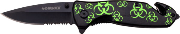 Z-Hunter Biohazard Emergency Folder Knife with Aluminum Handle, Black/Green