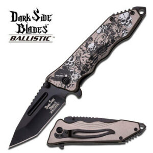 Dark Side Blades Tanto Spring Assist Tactical Knife Joker Skull Grey