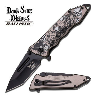 Dark Side Blades Tanto Spring Assist Tactical Knife Joker Skull Grey